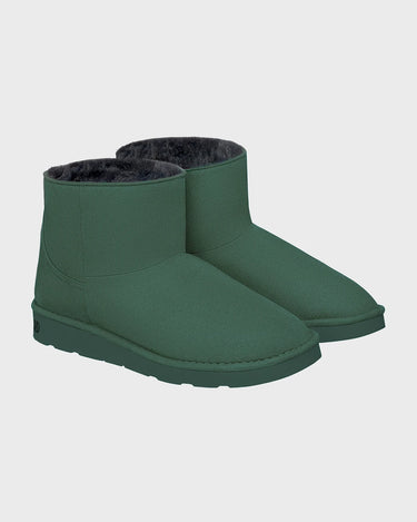 Dark green vegan ankle shoes with faux fur lining