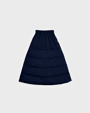 Navy blue quilted skirt with elastic waistband made from vegan recycled materials. - The New Orchard - Navy Blue / S