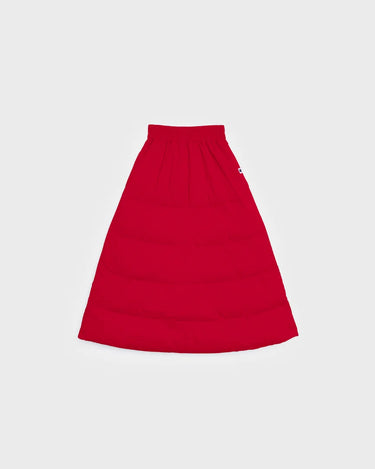 Vivid red vegan winter skirt made from recycled materials with a quilted design. - The New Orchard - Vivid Red / S