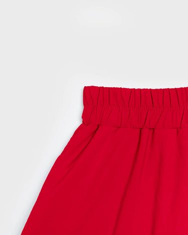 Vivid red vegan skirt made from recycled materials with elastic waistband. - The New Orchard - Vivid Red / S