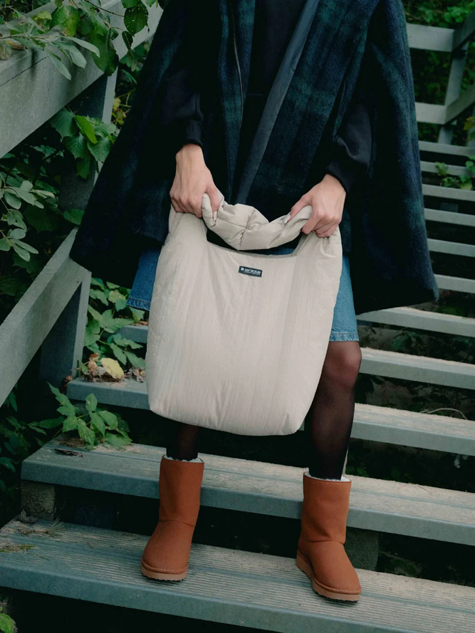 Beige vegan shoulder bag and pouch eco friendly fashion set