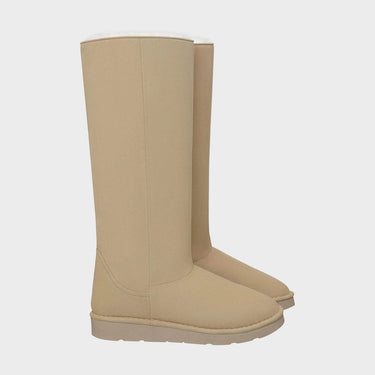 Beige vegan knee-high boots with crystals – sustainable tall style