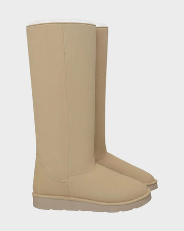 Beige vegan knee-high boots with crystals – sustainable tall style