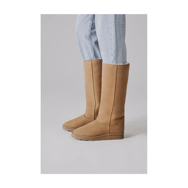 Beige vegan leather tall boots with crystal style – winter elegance