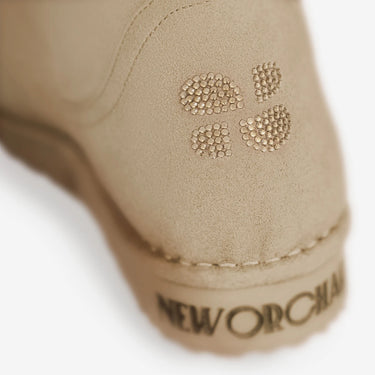 Beige vegan tall boots with sparkle crystals – eco-friendly glamour