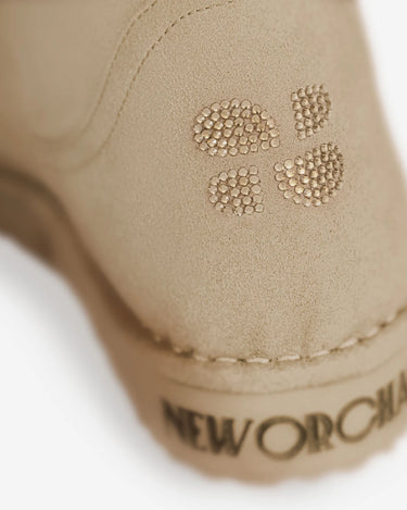 Beige vegan tall boots with sparkle crystals – eco-friendly glamour