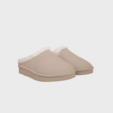 Beige faux wool lined slippers sustainable cozy shoes