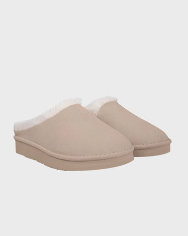 Beige faux wool lined slippers sustainable cozy shoes