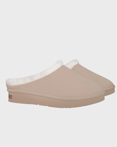 Beige recycled ugg-like slippers sustainable warm footwear