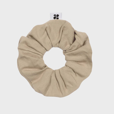 Beige upcycled vegan scrunchie sustainable recycled hair tie