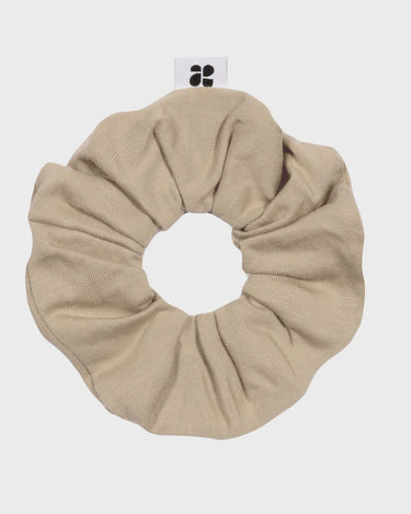 Beige upcycled vegan scrunchie sustainable recycled hair tie