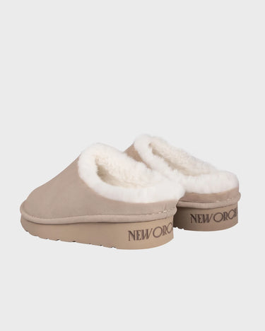 Beige vegan fleece slippers cruelty free indoor comfort