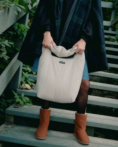 Beige vegan handbag with cosmetic pouch planet friendly