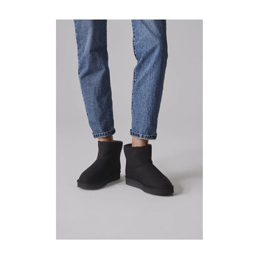 Black mid-ankle vegan boots with faux fur