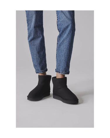 Black mid-ankle vegan boots with faux fur