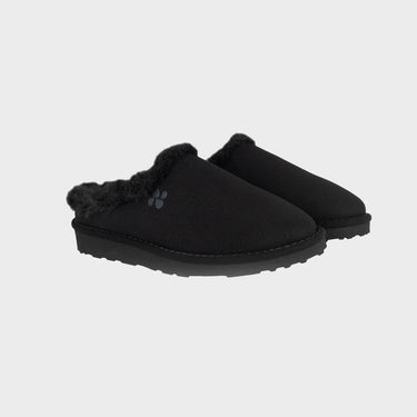 Black faux suede slippers vegan eco friendly winter comfort