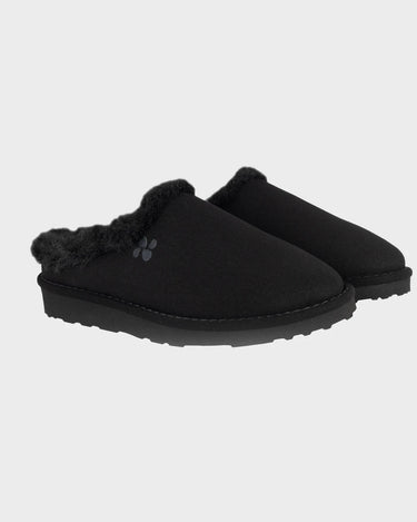 Black faux suede slippers vegan eco friendly winter comfort