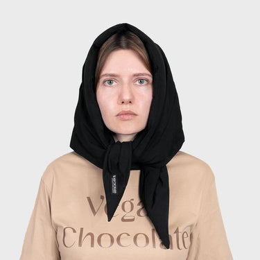 Black recycled hooded scarf eco friendly winter headwear
