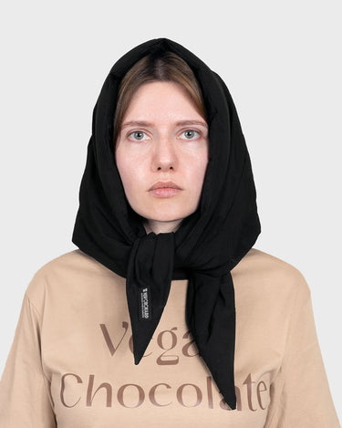 Black recycled hooded scarf eco friendly winter headwear
