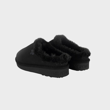 Black recycled ugg-like slippers sustainable warm footwear