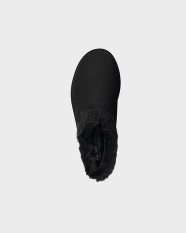 Black vegan ugg-like slippers cruelty free cozy winter shoes