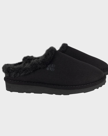 Black vegan warm slippers cruelty free cozy indoor shoes