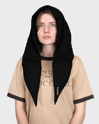 Black winter hooded scarf vegan and sustainable