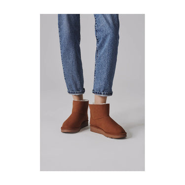 Caramel brown faux fur lined vegan ankle boots