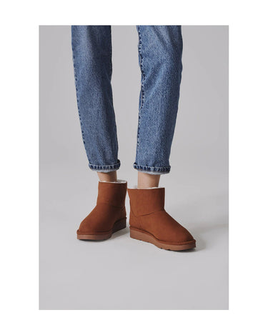 Caramel brown faux fur lined vegan ankle boots