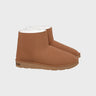 Caramel brown mid-ankle vegan boots with faux fur