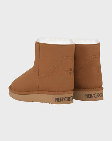 Caramel brown vegan ankle shoes with faux fur lining