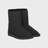Pair of vegan black boots on a light gray background