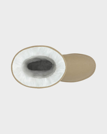 Cruelty-free beige long boots with crystal embellishment