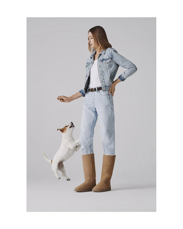 Cruelty-free beige vegan boots with sparkle – tall elegant footwear