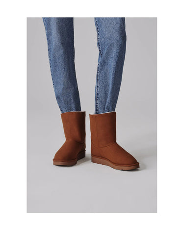 Cruelty-free caramel brown winter boots
