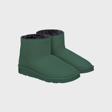 Dark green vegan ankle shoes with faux fur lining