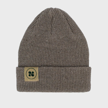 Eco-conscious beige beanie made with recycled fabrics