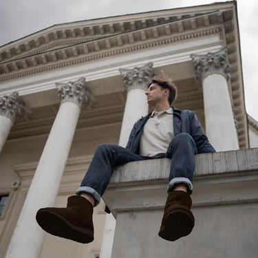 Ethical dark brown vegan ankle boots with faux fur