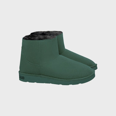 Ethical dark green vegan ankle boots with faux fur
