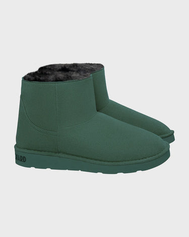 Ethical dark green vegan ankle boots with faux fur