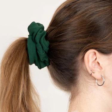 Green upcycled vegan scrunchie sustainable recycled hair tie