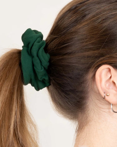 Green upcycled vegan scrunchie sustainable recycled hair tie