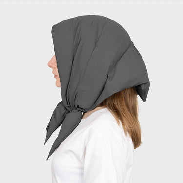 Grey recycled thermal hooded scarf eco conscious style