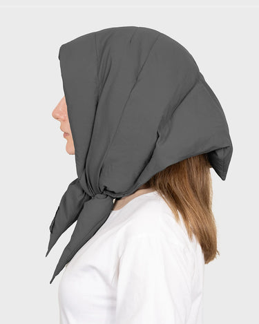 Grey recycled thermal hooded scarf eco conscious style