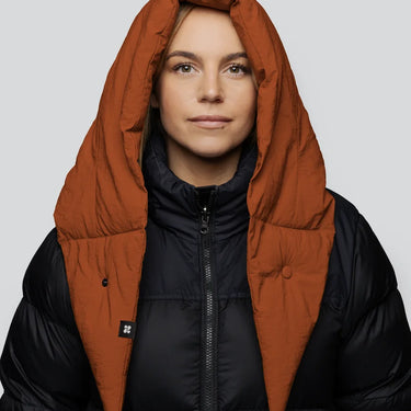 Rust-colored vegan winter hood with pointed ends, made from recycled materials. - The New Orchard - Fresh Cinnamon