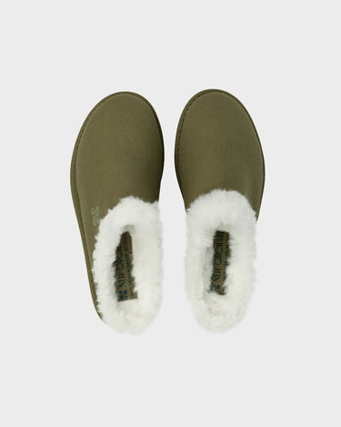 Khaki green eco friendly ugg style slippers vegan cruelty free