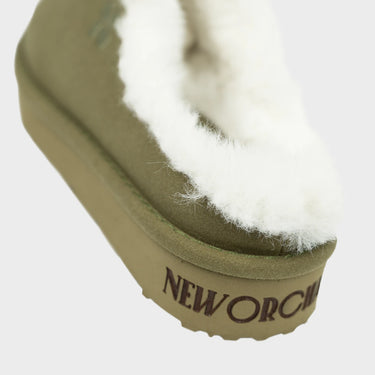 Khaki green recycled fabric slippers sustainable soft footwear