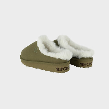 Khaki green recycled ugg-like slippers sustainable warm footwear