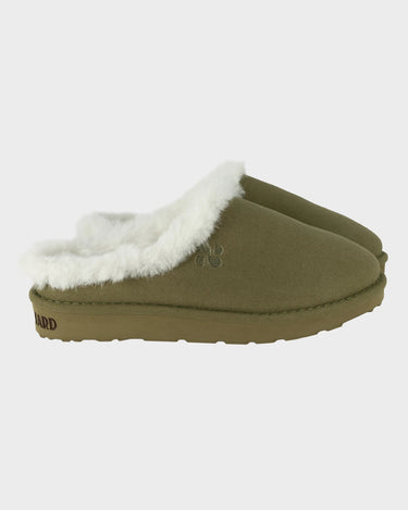Khaki green vegan warm slippers cruelty free cozy indoor shoes