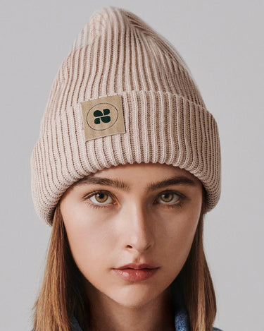Knit beige beanie – warm and cozy winter hat
